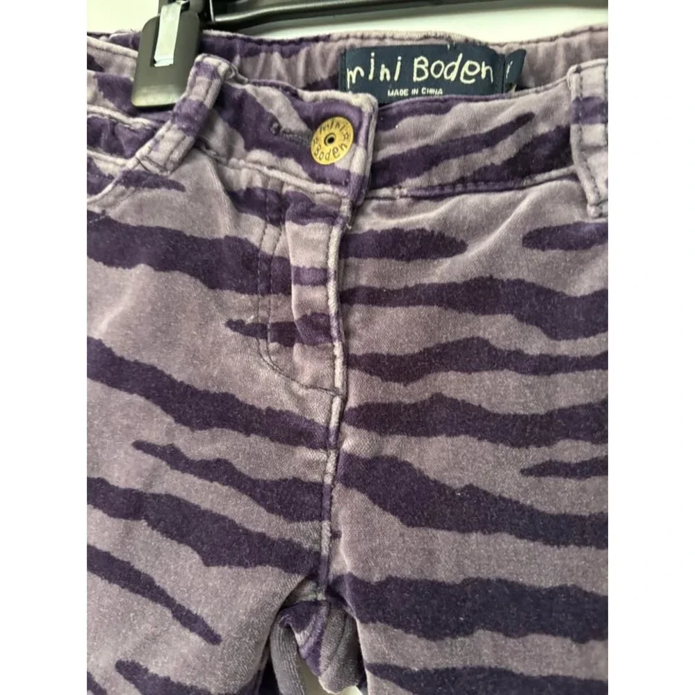 Mini Boden Girls size 8 Purple Black Velvet Zebra Print Pants Stretch